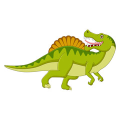 Cartoon dinosaur looks sideways on white background