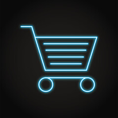Shopping cart icon in neon line style