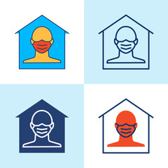 Stay home icon set in line style