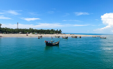 Blue sea with fishing in the Bay of Bangle. 
