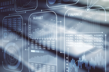 Abstract virtual analytics data spreadsheet on abstract metal background, analytics and analysis concept. Multiexposure