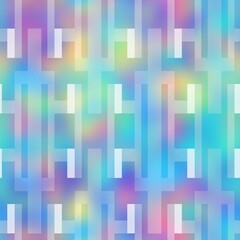 Holographic foil vivid trendy seamless geometric pattern. Opalescent psychedelic design in pastel rainbow colors. Cosmic futuristic iridescent graphic swatch.