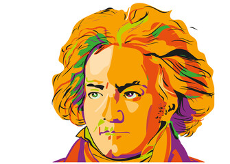 colored pop art portrait of Ludwig van Beethoven  - obrazy, fototapety, plakaty