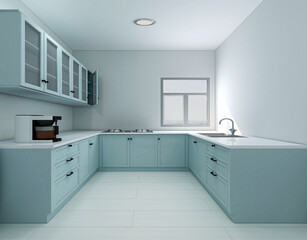 Fototapeta na wymiar The modern clean kitchen has clean kitchen utensils and countertops