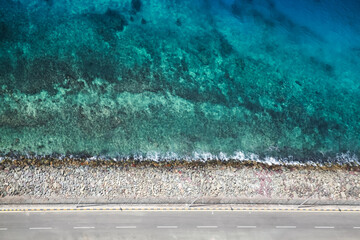 Breakwater made of concrete blocks, top view