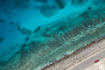 Breakwater made of concrete blocks, sea coast