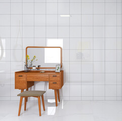 Clean and tidy bathroom, there are washing table, toilet, bathtub and other equipment