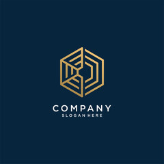 Hexagon logo with golden abstract line art style, unique, premium, vector part 2