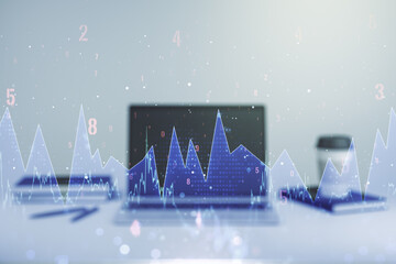 Multi exposure of abstract graphic data spreadsheet sketch on modern computer background, analytics and analysis concept
