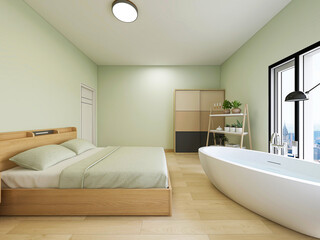 The cloakroom in the clean and tidy bedroom has beds, dressing tables, etc,