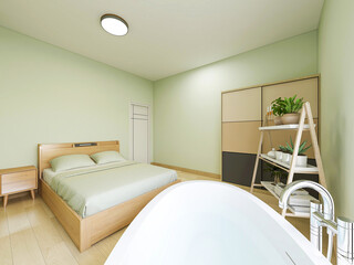 The cloakroom in the clean and tidy bedroom has beds, dressing tables, etc,