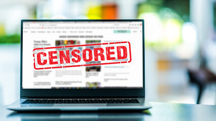 Laptop displaying the sign of censorship on the internet - obrazy, fototapety, plakaty