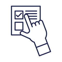 vote paper with check mark and hand line style icon vector design