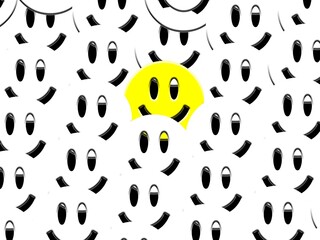 Yellow smile shape in the middle of white smile shapes