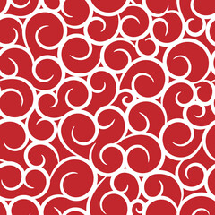 Abstract geometric vector seamless pattern. White curls on red background. Abstract floral pattern. Vector illustration. Simple design for fabric, wallpaper, scrapbooking, textile