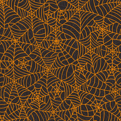 Interwoven hand drawn spider web seamless pattern, great as Halloween background, textiles, banners, wallpapers - vector design