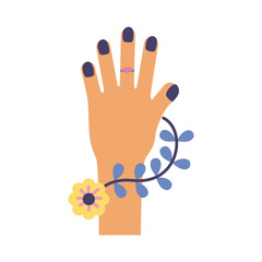 hand woman with flowers feminism flat style icon