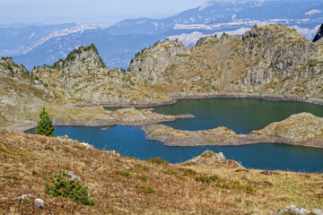 Naklejka na ściany i meble Landscape of the three Lakes at Lacs Robert, in Chamrousse mountain range