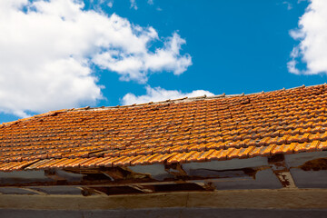 Tiled roof of old rustic house 