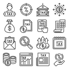 Tax Icons Set on White Background. Vector