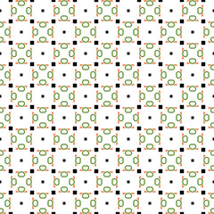 Vector seamless pattern background texture with geometric shapes, colored in white, green, orange, black colors.