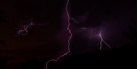 Lightning bolts during thunderstorm