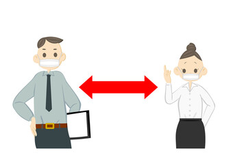 ソーシャルディスタンスをとる会社員