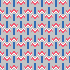 Vector seamless pattern background texture with geometric shapes, colored in grey, blue, pink, white colors.