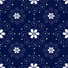 seamless small vector flower design pattern  on navy background