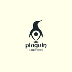 Penguin with pin map Location logo icon design template Premium vector