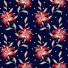 seamless small vector flower design pattern  on navy background