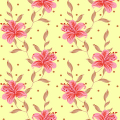 Fototapeta na wymiar seamless small vector flower design pattern on yellow background
