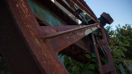 Rusty parts and fragments from a disused mine