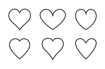 Heart thin line icons set isolated on white background. Modern collection of different linear hearts for love icon, love logo and Valentine's day. Creative art concept, outline heart vector