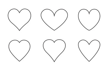 Heart thin line icons set isolated on white background. Modern collection of different linear hearts for love icon, love logo and Valentine's day. Creative art concept, outline heart vector