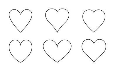 Heart thin line icons set isolated on white background. Modern collection of different linear hearts for love icon, love logo and Valentine's day. Creative art concept, outline heart vector