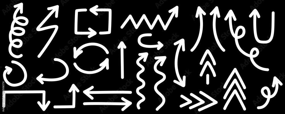 Aufkleber set of hand-drawn arrows. set of arrows for web pages. vector illustration, isolated on black