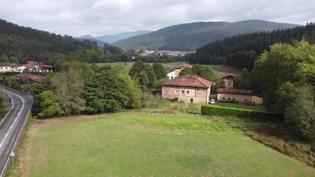 aerial shots of the valley of atxondo in the basque country, spain