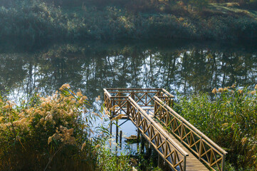 Pier on the river.  Morning landscape