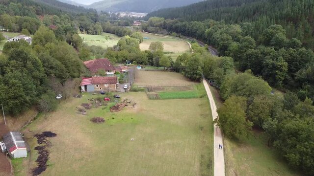 aerial shots of the valley of atxondo in the basque country, spain