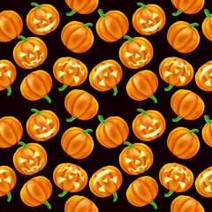 Cotton fabric A Halloween pumpkin Jack O Lantern pattern seamless tiling background design illustration