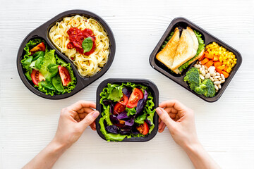 Take away meal, resraurant delivery menu. Overhead view