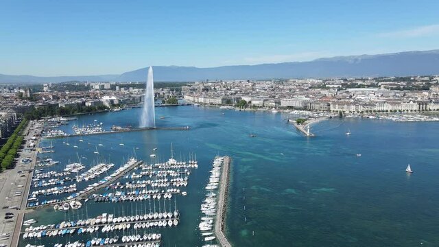 Geneva marina - boats on Lake Geneva from above - drone photography