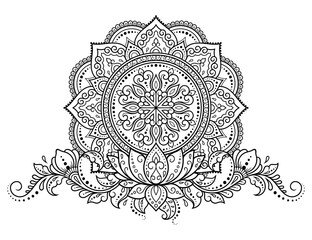 Circular pattern in form of mandala with flower for Henna, Mehndi, tattoo, decoration. Decorative ornament in ethnic oriental style. Outline doodle hand draw vector illustration.
