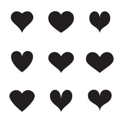 Black heart vector icons set. Flat love icon isolated on white. Heart vector for love logo, heart symbol, shape icon and Valentine's day. Cute heart vector icon for shape design, heart and love icon