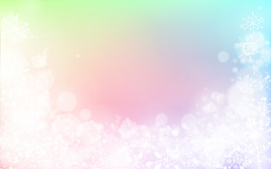 キラキラした雪の結晶と虹色グラデーションのフレーム