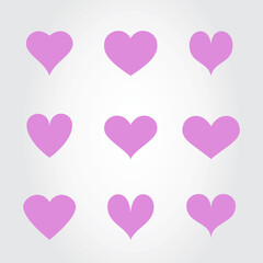 Violet heart vector icons set. Flat love icon isolated on white. Heart vector for love logo, heart symbol, shape icon and Valentine's day. Cute heart vector icon for shape design, heart and love icon