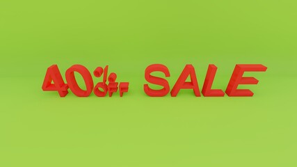 40 percent sale text in 3d green screen