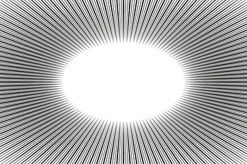 Black and white rays surrounding blank empty oval space, vector graphics