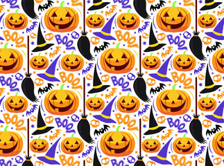 Halloween pumpkin seamless pattern on the white background 